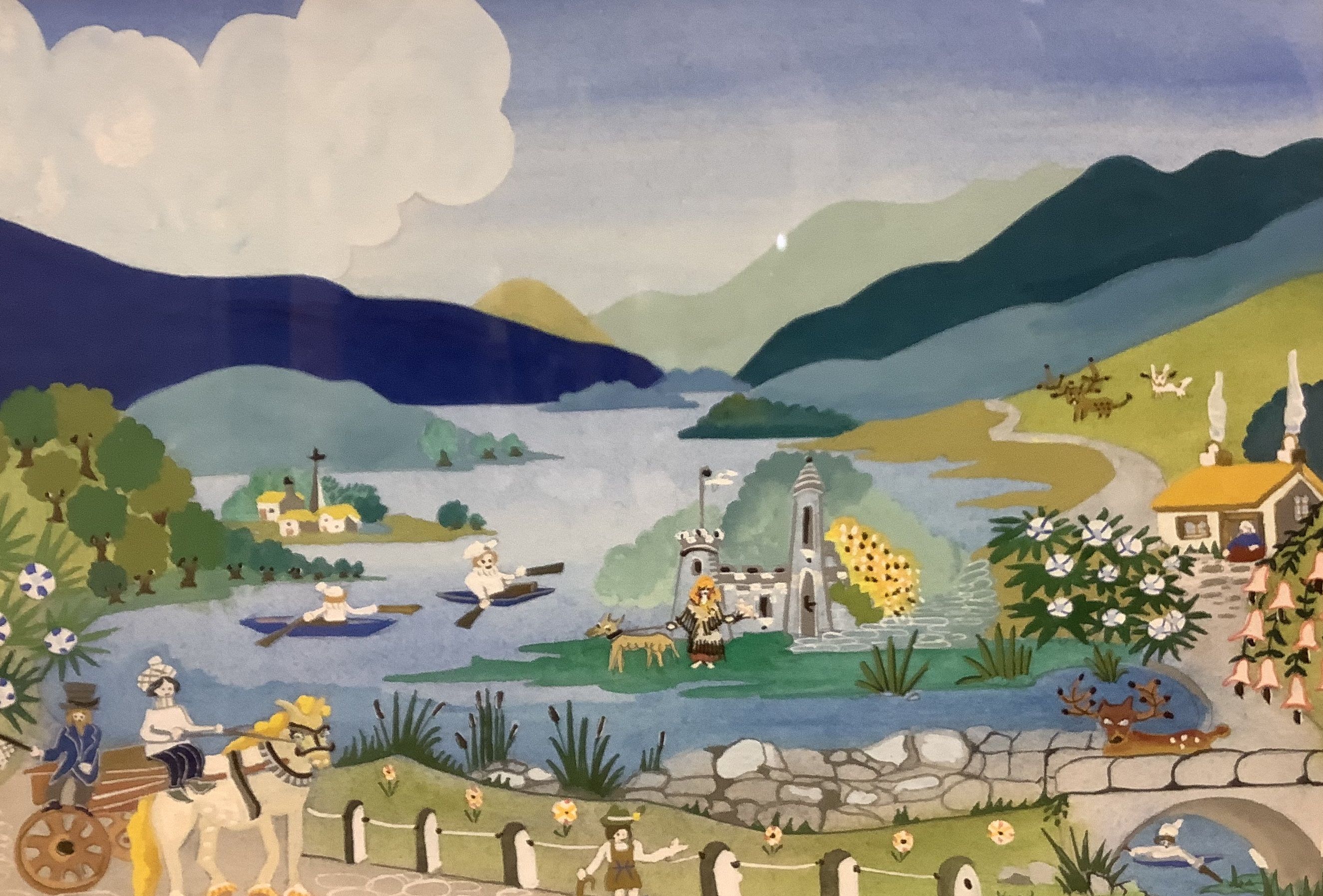 Kay Casson (20th/21st century), gouache, Coastal townscape with a a distant mountain and another similar landscape by the same hand